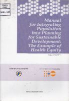 Manual for integrating population into planning for sustâinble development: The Example of health equity